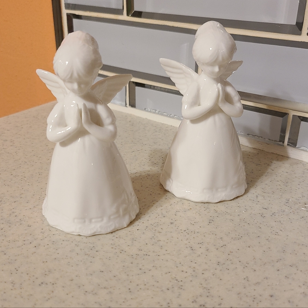 White Ceramic Angel Figurines Dinner Bells Vintage